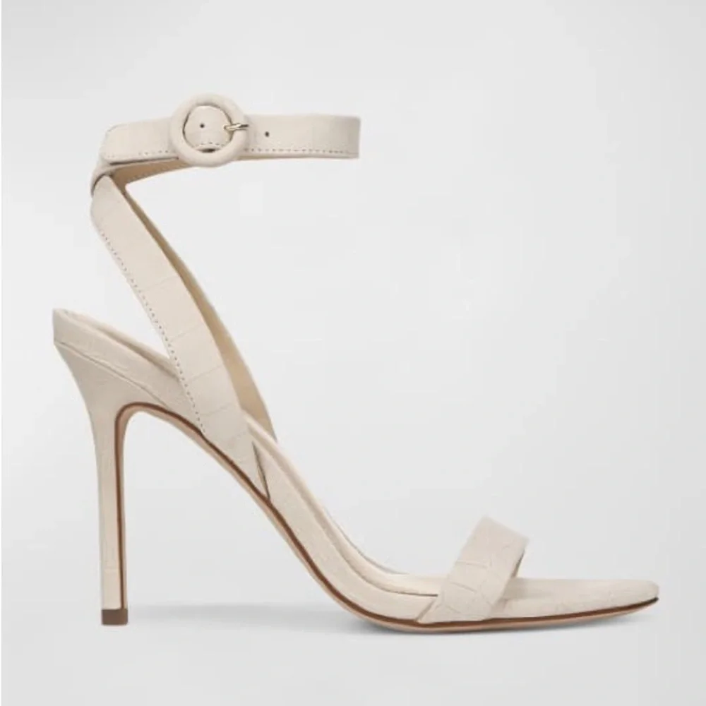 Veronica Beard Darcelle Croco Ankle-Strap Sandals Beige‎ Heels Sz 6.5